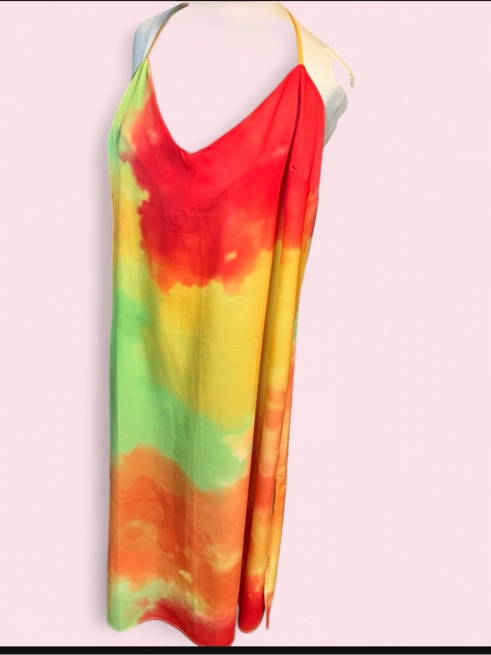 Eloquii Red, Yellow & Green Tie-Dye Slip Dress size 18 new with tags / tie strap - Picture 2 of 12